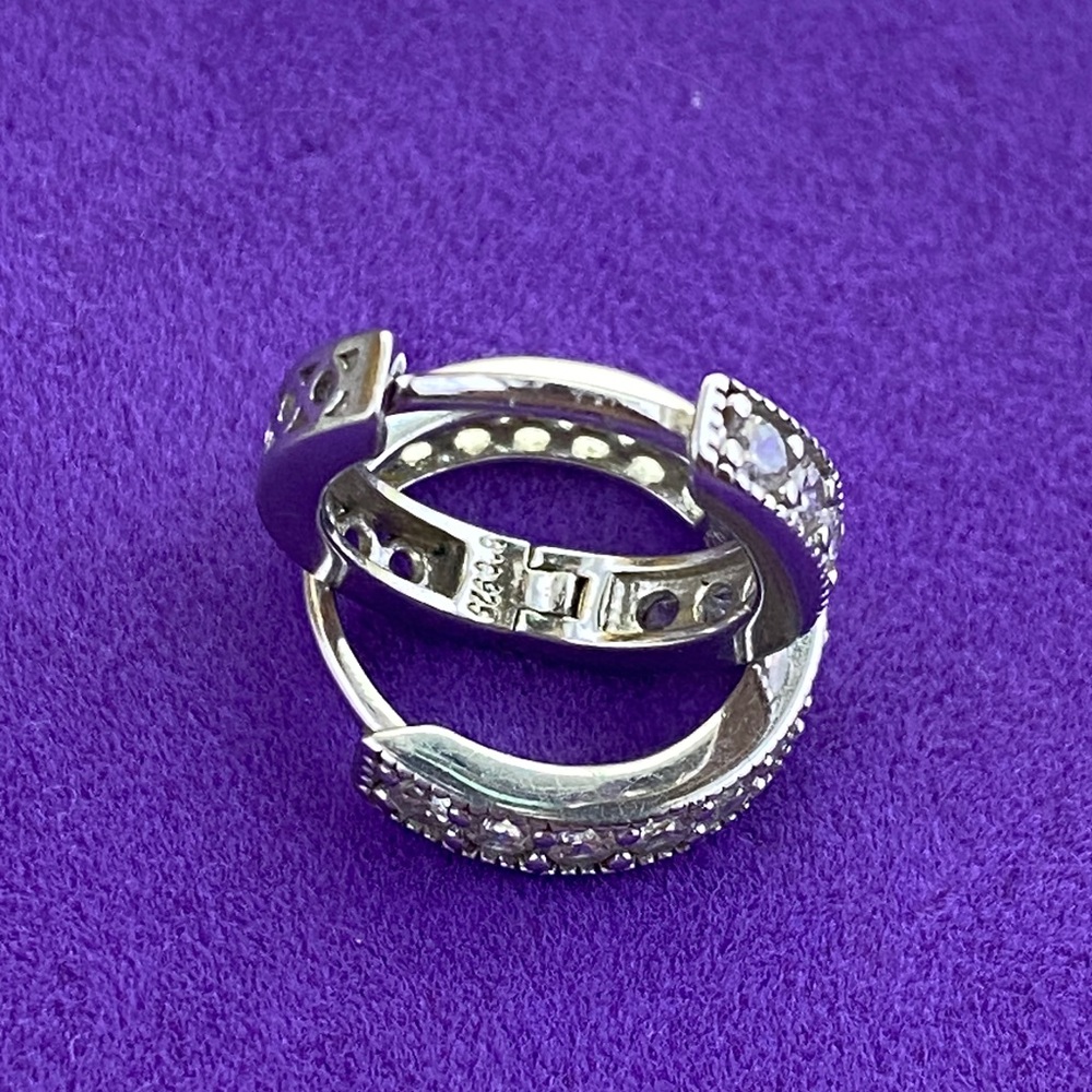 💛 Classic Sterling Silver Crystal Hoop Earrings | Everyday Sparkle Huggies - Picture 5 of 6